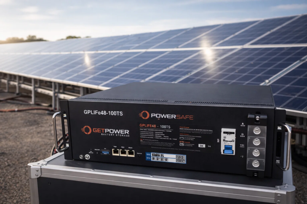 bateria de lítio Getpower usada em sistema de energia renováve
