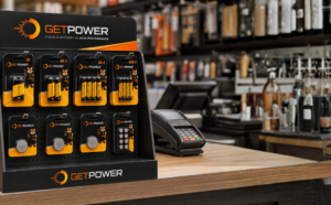 Pilhas Getpower em um balcão