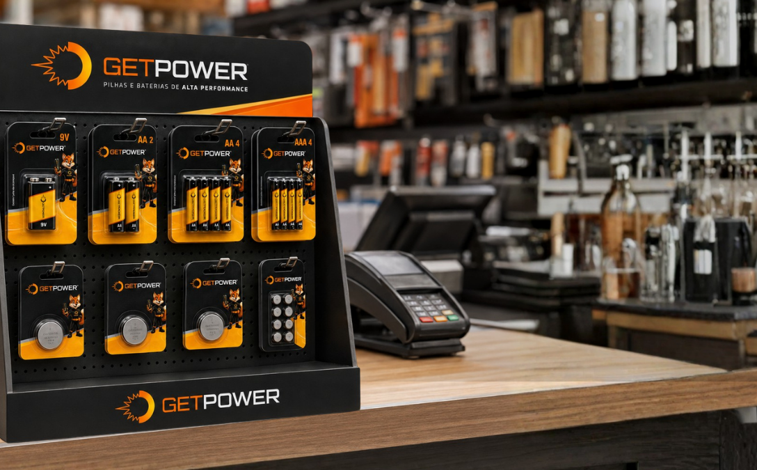 Pilhas Getpower em um balcão